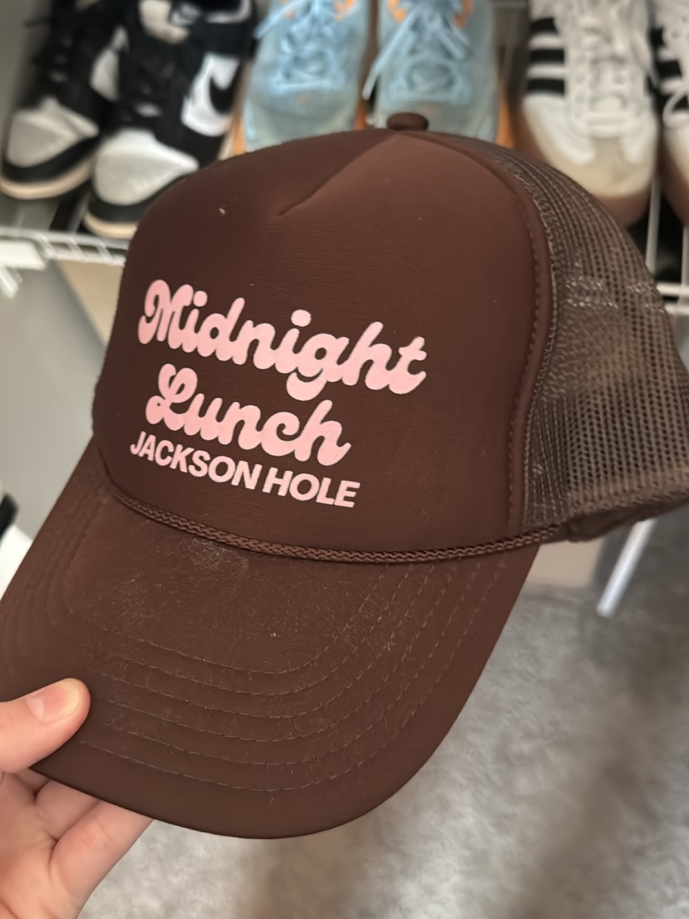 Midnight Lunch Jackson Hole Trucker Hat - Brown with Pink Logo